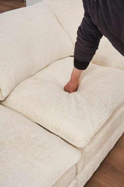 Modern Deep 3 Seat Sofa Couch With Ottoman, Polyester Sofa Sleeper Comfy Upholstered Furniture For Living Room - Beige