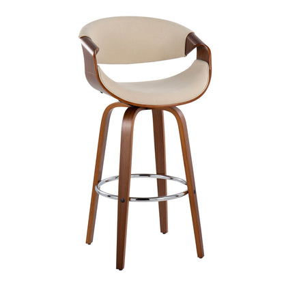 Curvini Mid-Century Modern Fixed Height Barstool With Swivel (Set of 2) - Walnut / Cream