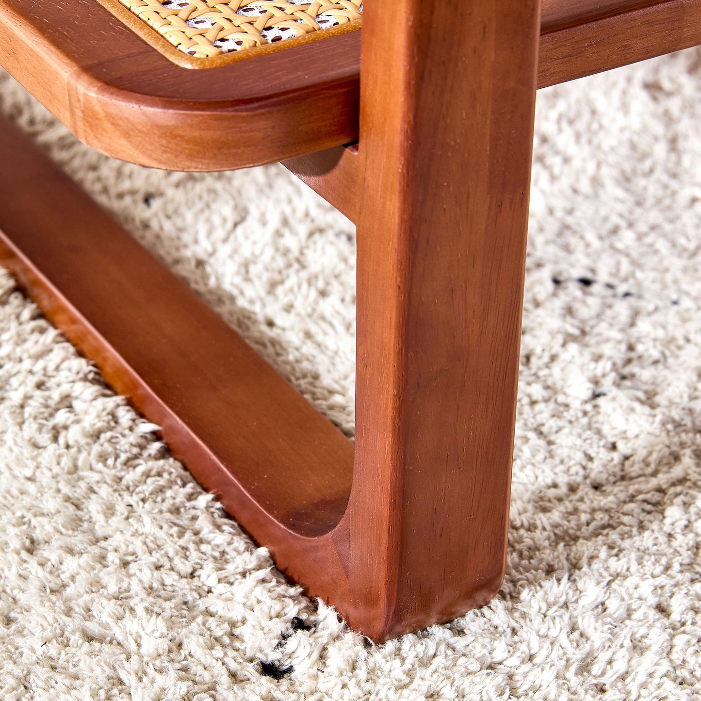 Modern Simple Rectangle Double Layer Solid Wood Glass Desktop Tea Table Rattan Woven Chinese Side Table Small Rectangle Table - Natural Wood