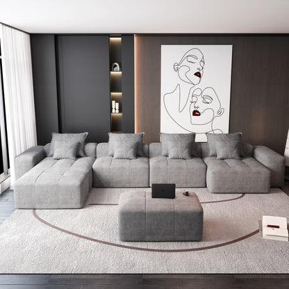 Modern Oversized Modular Sectional Sofa, Sparkling Chenille Fabric Soft Cushion Sofa With 8 Pillows, 8 Pieces Diy Combination Tufted Sofa, No Assembly Required - Gray