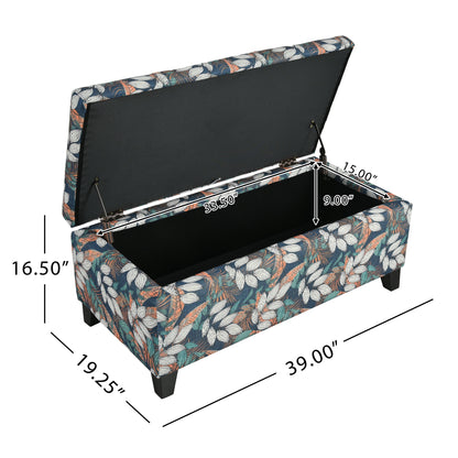 Elegant Flower Pattern Storage Ottoman With Soft Upholstery And Wood Frame - Flower