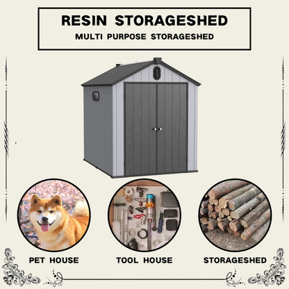 Xwt012 Plastic Storage Shed For Backyard Garden Big Spire Tool Storage - Black / Gray