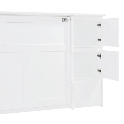 Full Size Murphy Bed With Drawers, Cabinets And USB Ports - White