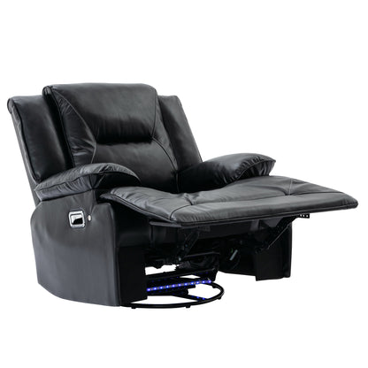 360ÔøΩÔøΩ Swivel And Rocking Home Theater Recliner Manual Recliner Chair With A Led Light Strip For Living Room - Black