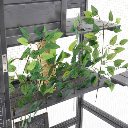 Outdoor Diy Cat House Catio With Double Enter Doors, Platforms, And Condos - Dark Gray