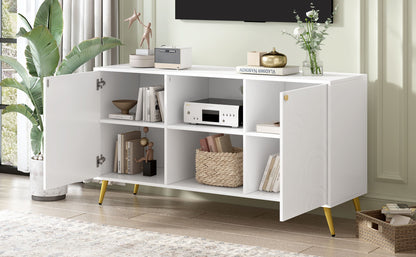 Modern TV Stand For TVs Up To 55", Entertainment Center Media Console, Adjustable Shelf, Metal Legs, Handles And Anti-Tip Device For Living Room - White