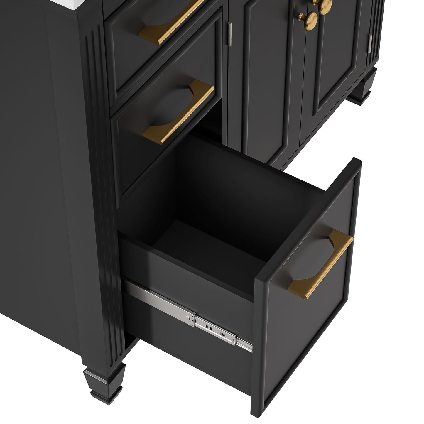 Modern Bathroom Vanity With Ceramic Sink, Freestanding, One Tip - Out Drawer, 3 Side Drawers, Adjustable Shelf - Beige