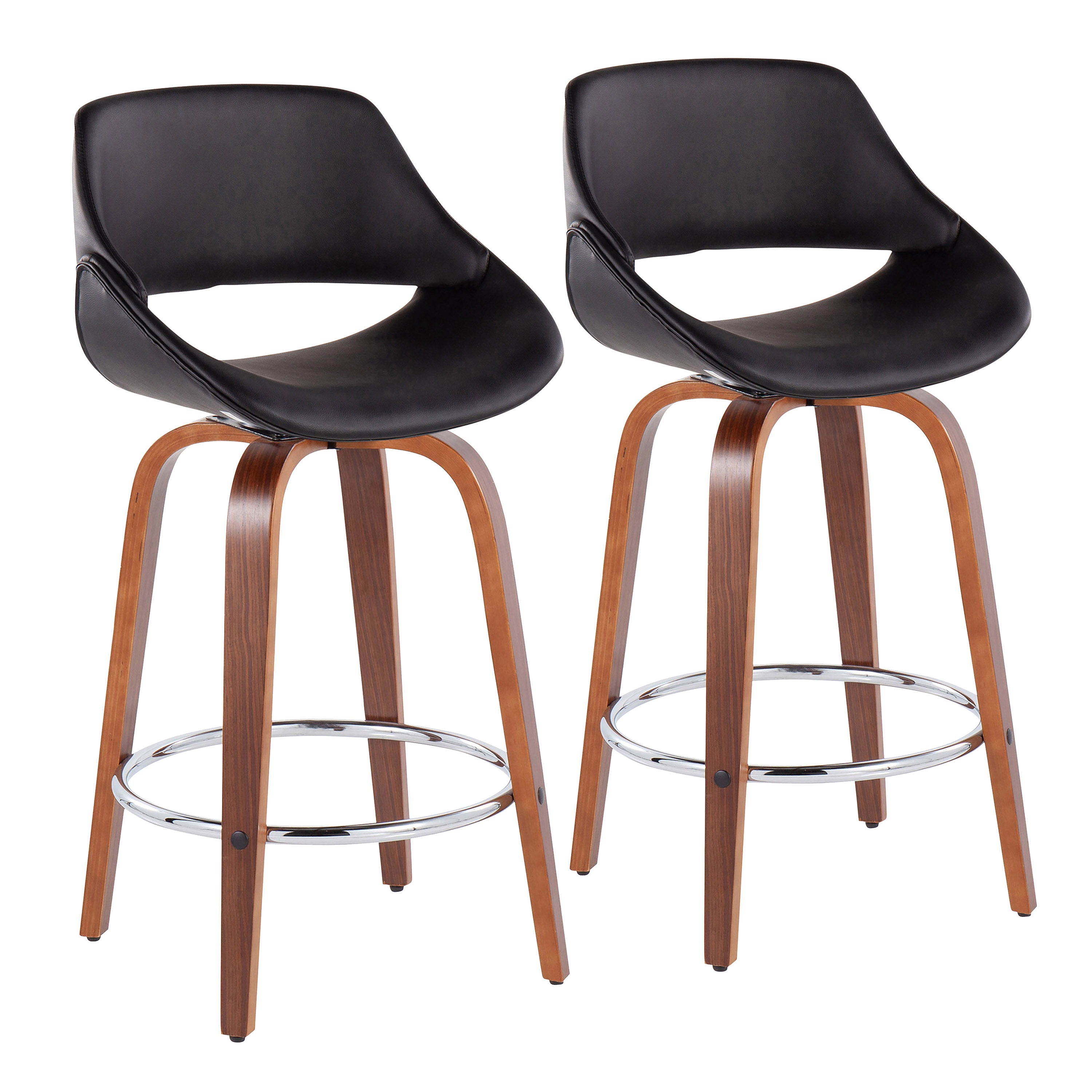 Fabrico - Mid-Century Modern Fixed Height Counter Stool With Round Footrest (Set of 2) - Walnut / Black