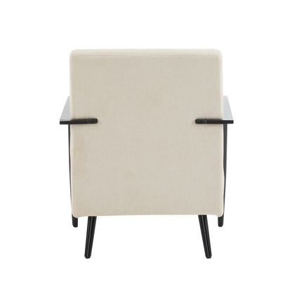 Modern Lounge Chair With Polyester Upholstery And Sturdy Metal Frame - Beige