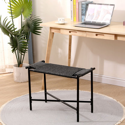 Handwoven Paper Rope Foot Rest Shoes Stools Ottomans For Entryway, Living Room, Bedroom & Office - Black