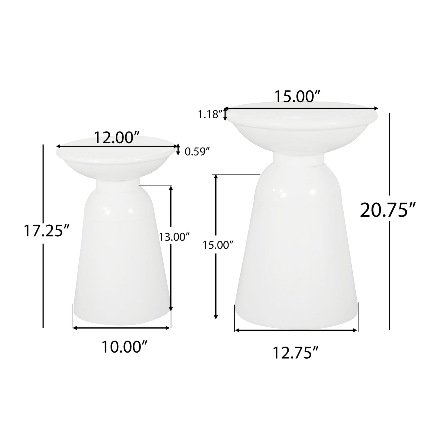 Serenita - Outdoor Iron Side Tables With Flared Design, (Set of 2) - White