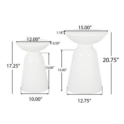 Serenita - Outdoor Iron Side Tables With Flared Design, (Set of 2) - White