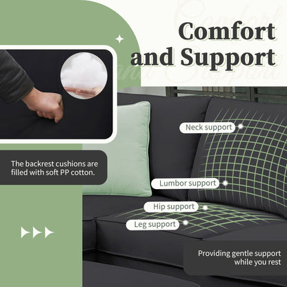 Sectional Sofa Couches Living Room Sets, 7 Seats Modular Sectional Sofa With Ottoman, L Shape Fabric Sofa Corner Couch Set With 3 Pillows - Black