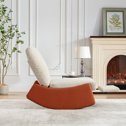 Modern Rocking Chair Recliner, Comfy Rocker Nursery Chair With Footrest, Accent Reading Chair, Upholstered Lounge Chair For Relaxing, Resting, Soft Padded Rocker For Indoor Living Room Bedroom - Orange