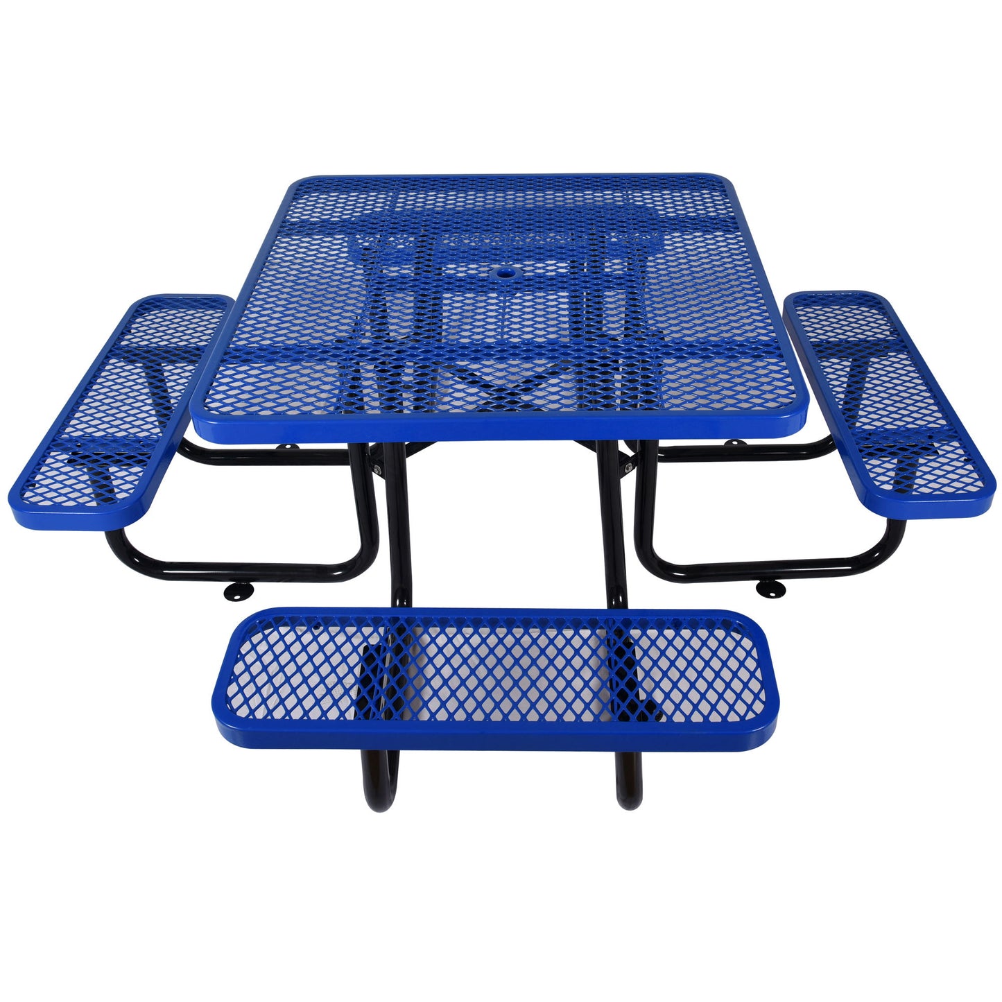 Outdoor Steel Picnic Square Table With Umbrella Pole - Blue
