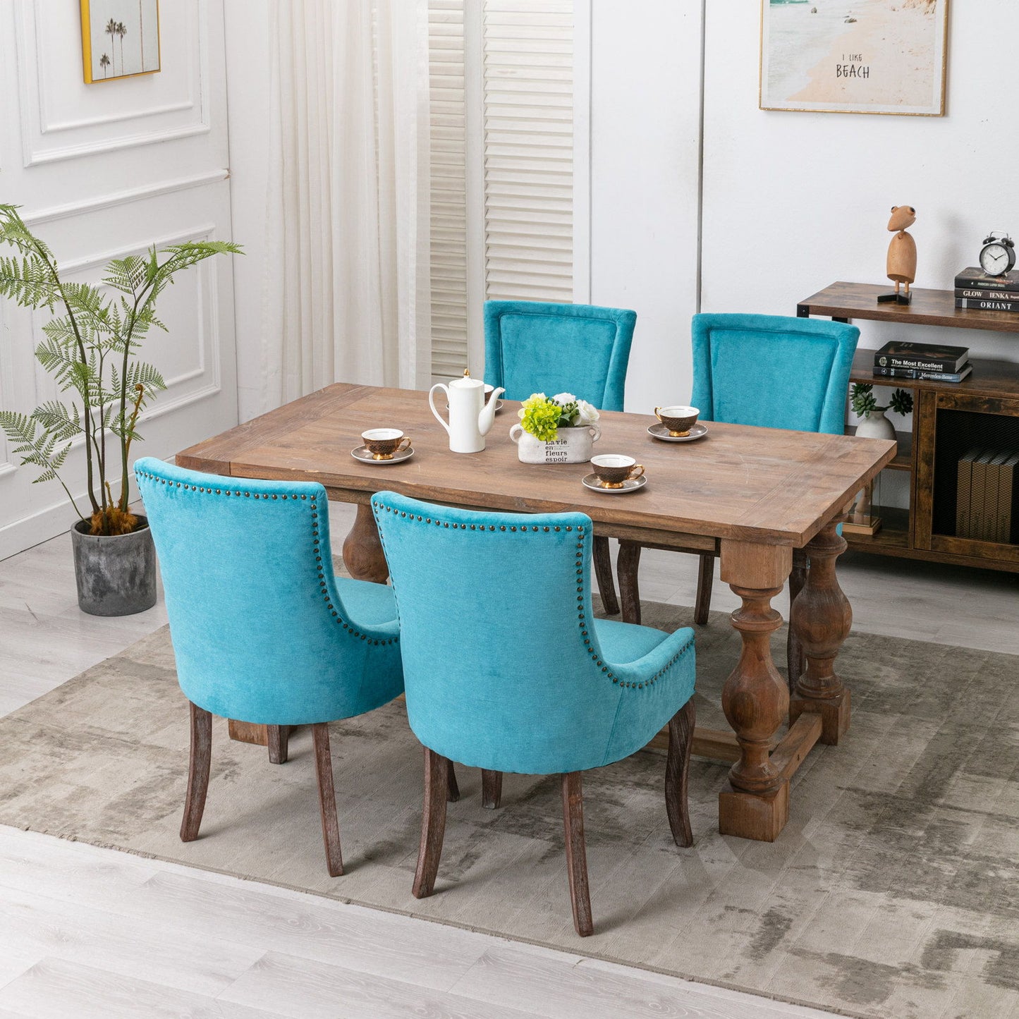 Ultra Side Dining Chair,Thickened Fabric Chairs With Neutrally Toned Solid Wood Legs, Bronze Nail Head (Set of 2) - Blue
