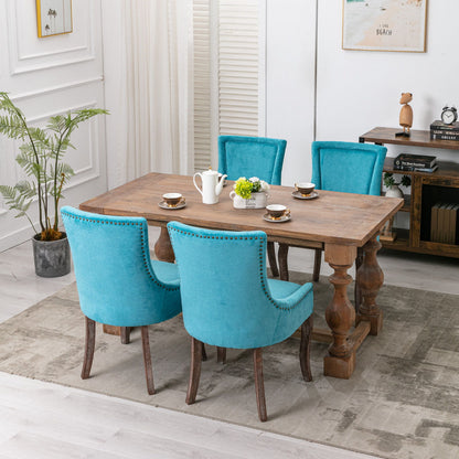 Ultra Side Dining Chair,Thickened Fabric Chairs With Neutrally Toned Solid Wood Legs, Bronze Nail Head (Set of 2) - Blue