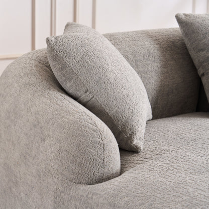 Compression Sofa: Combining Chaise Longue With 3 Seater, Wood Grain Chenille Fabric, Full Sponge Compression Sofa, Combined Sofa With 4 Pillows For Living / Home Furniture / Apartment - Gray