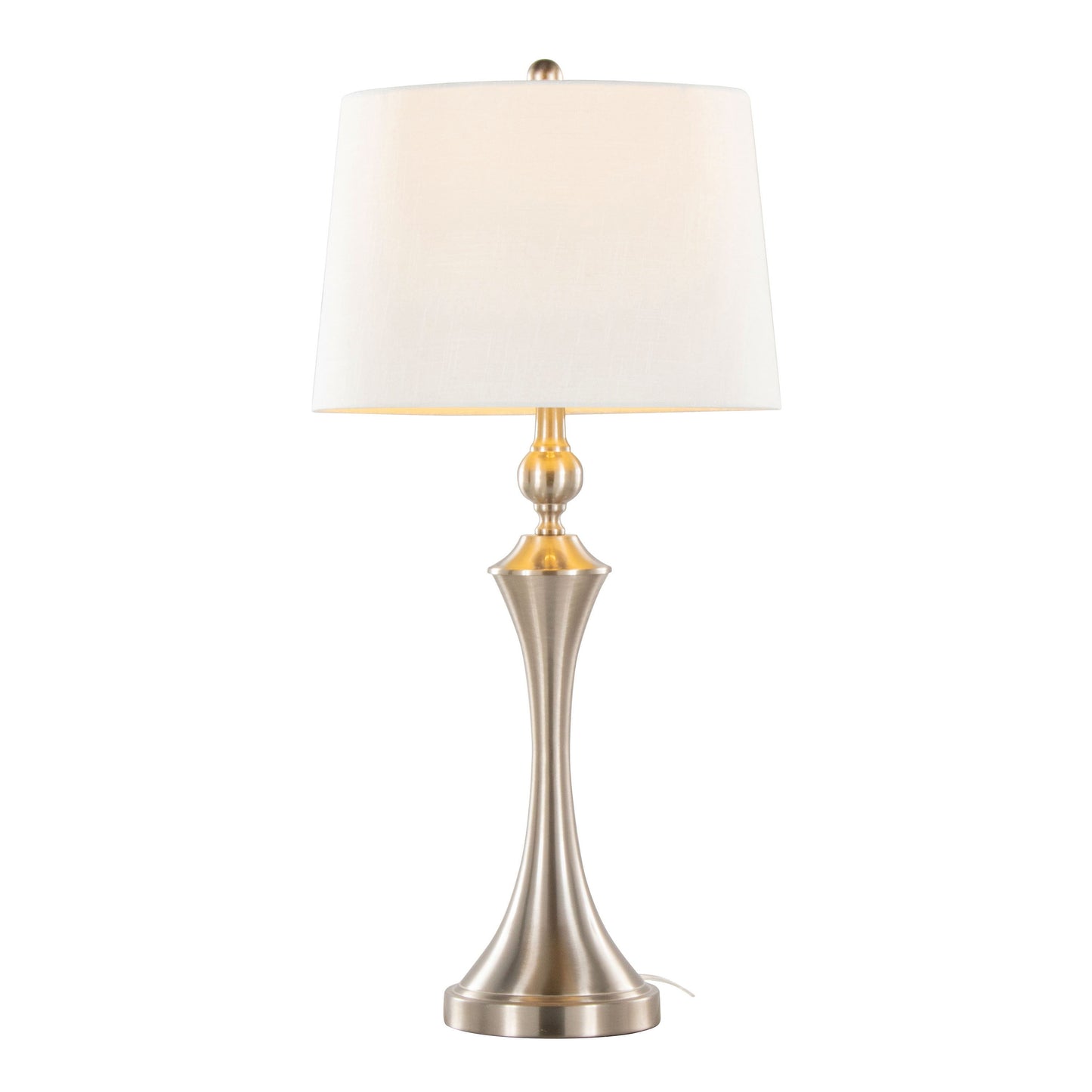 Flint - Contemporary Table Lamp Built In USB Port (Set of 2) - Nickel / White Slub