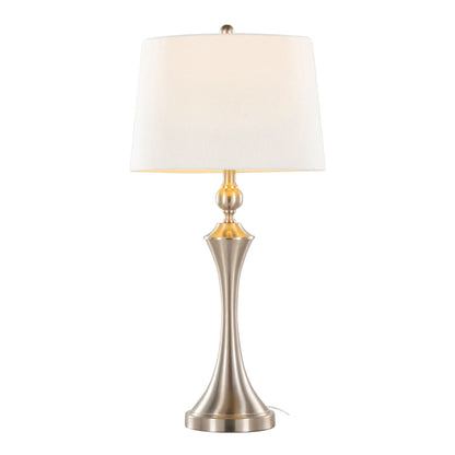 Flint - Contemporary Table Lamp Built In USB Port (Set of 2) - Nickel / White Slub
