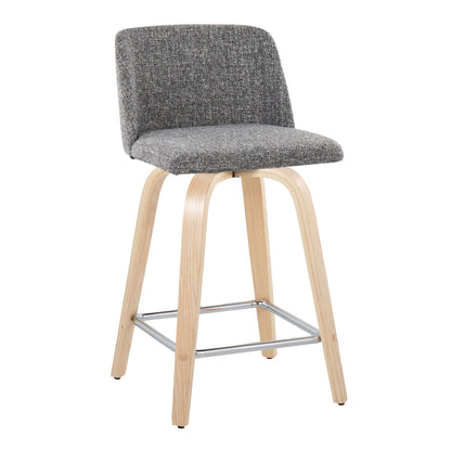 Toriano - Contemporary Fixed Height Counter Stool With Swivel And Square Footrest (Set of 2) - Natural / Gray