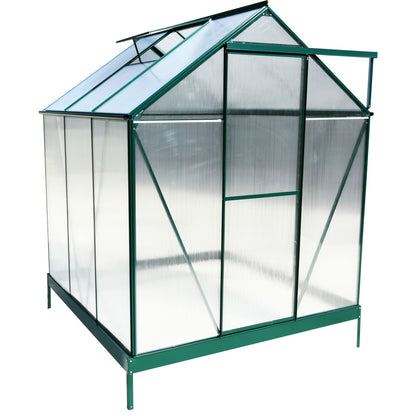 6.3'x6.2'x7' Polycarbonate Greenhouse, Heavy Duty Outdoor Aluminum Walk-In Green House Kit With Rain Gutter, Vent And Door For Backyard Garden - Green