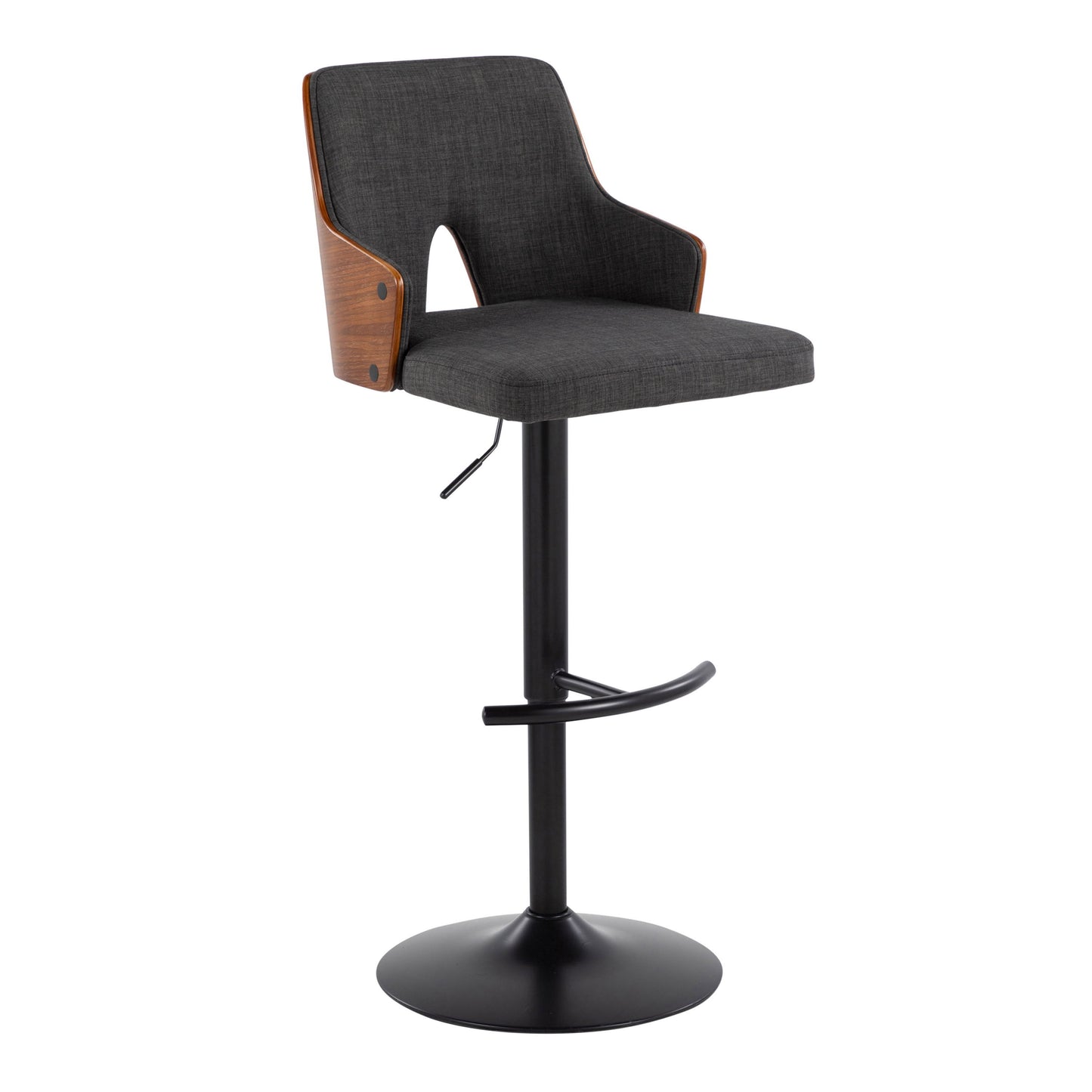 Stella - Contemporary Adjustable Barstool Stool With Swivel With Rounded T Footrest (Set of 2) - Black / Walnut / Charcoal