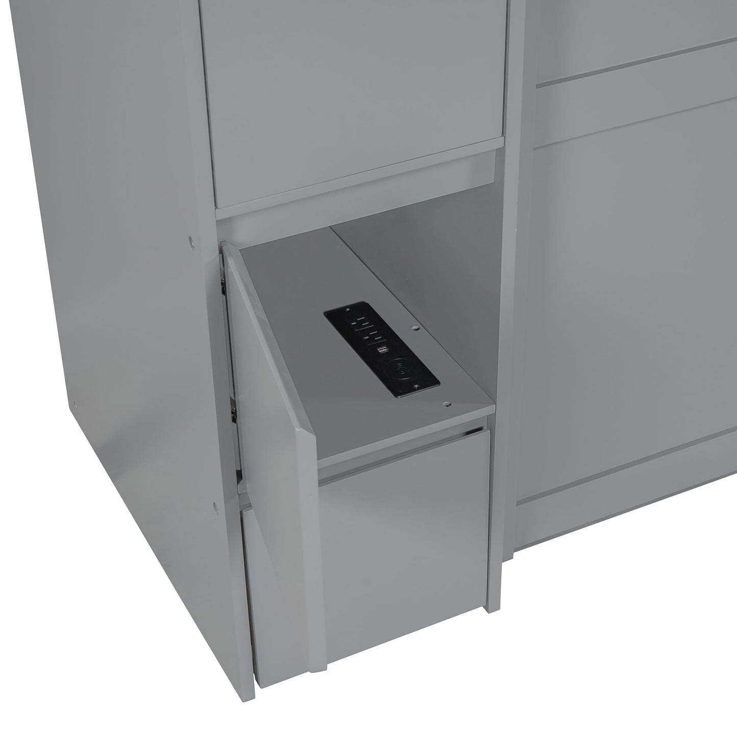 Full Size Murphy Bed With Drawers, Cabinets, And USB Ports - Gray