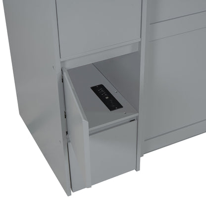 Full Size Murphy Bed With Drawers, Cabinets, And USB Ports - Gray