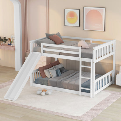 Full Over Full Bunk Bed With Slide And Ladder - White
