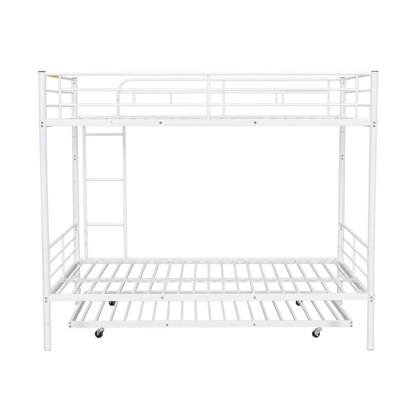 Full Over Full Metal Bunk Bed With Trundle - White
