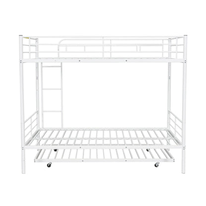 Full Over Full Metal Bunk Bed With Trundle - White