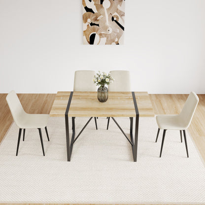 Modern Upholstered Dining Chairs (Set of 4) With Black Metal Legs And Linen Cushion Seat - Beige