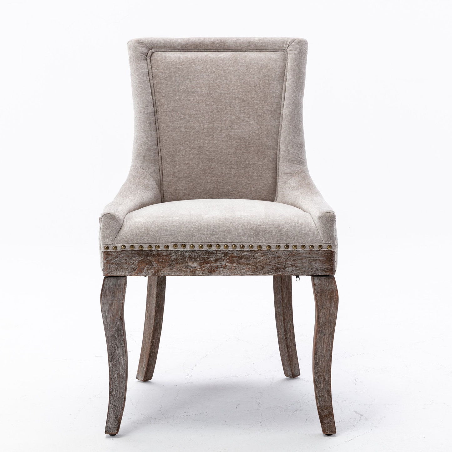 Ultra Side Dining Chair,Thickened Fabric Chairs With Neutrally Toned Solid Wood Legs, Bronze Nail Head (Set of 2) - Beige