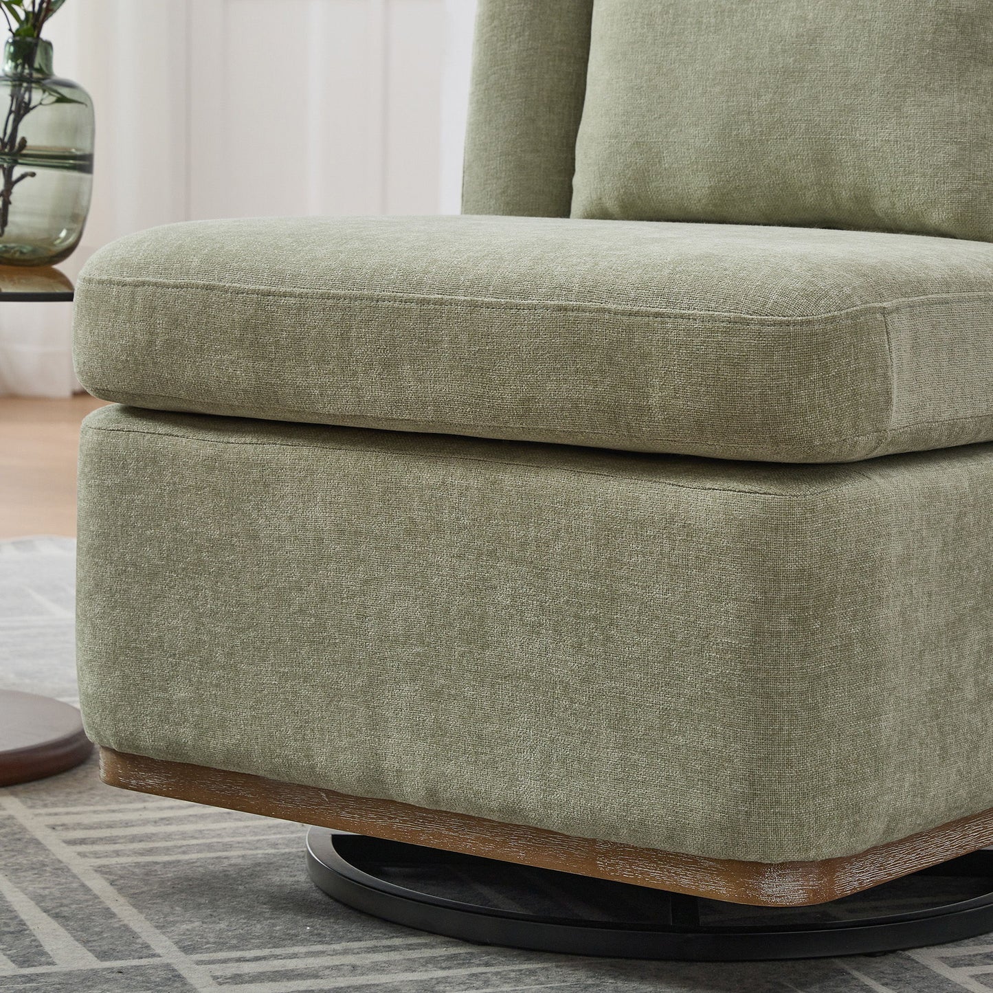 Modern Cushioned Armless Metal Base 360 Degree Swivel Chair With Pillow, Suitable For Living Room, Family Room, Bedroom, Lounge Area, Office Pale - Green