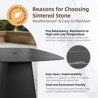 5 Piece Outdoor Pedestal Dining Set, Rounded Square Table With Flared Base And 4 Swivel Rockers - Ember Black