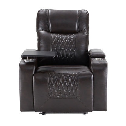 Power Motion Recliner With USB Charging Port And Hidden Arm Storage 2 Convenient Cup Holders Design And 360 Degree Swivel Tray Table - Black