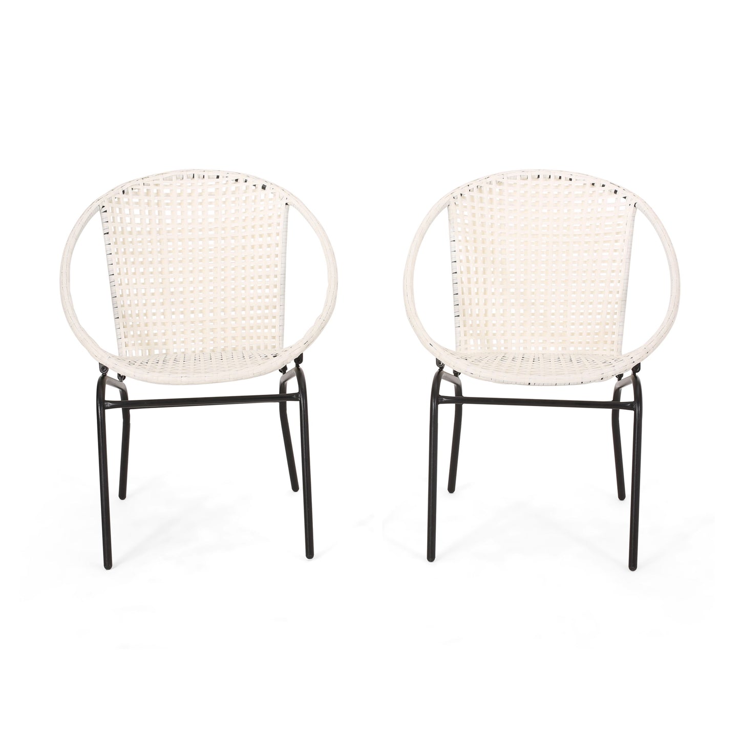 Outdoor Faux Rattan Wicker Chair With Iron Frame (Set of 2) - White / Black