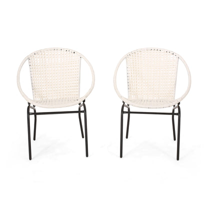 Outdoor Faux Rattan Wicker Chair With Iron Frame (Set of 2) - White / Black