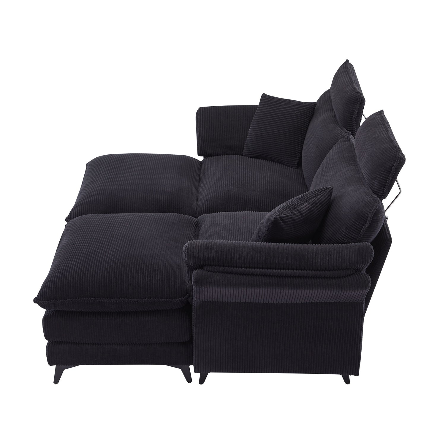 Modern Corduroy, Deep Seat Sectional Sofa With Ottomans, Comfortable Cloud Sofa - Black
