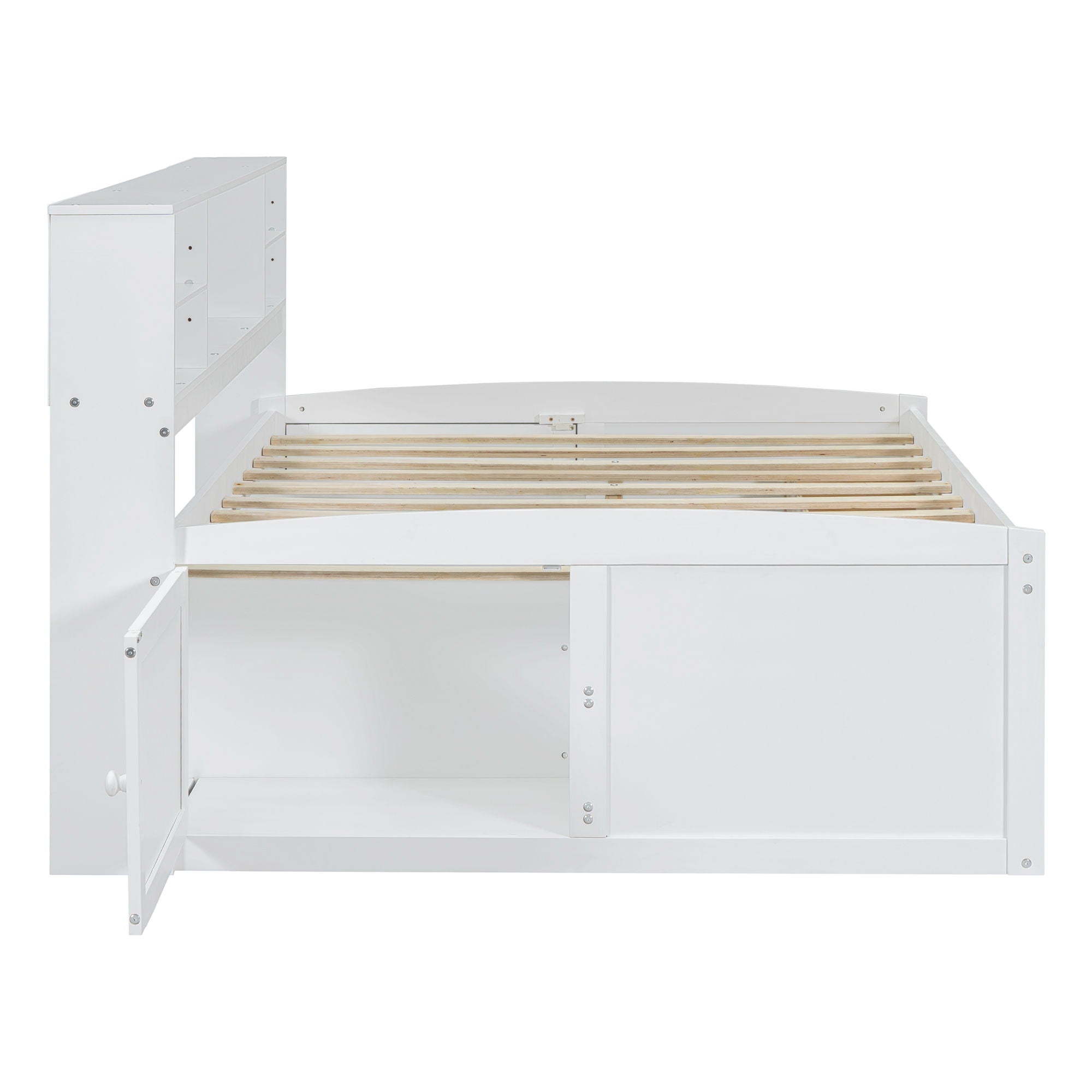 Full Size Daybed With 2 Bedside Cabinets, Upper Shelves And 4 Drawers - White