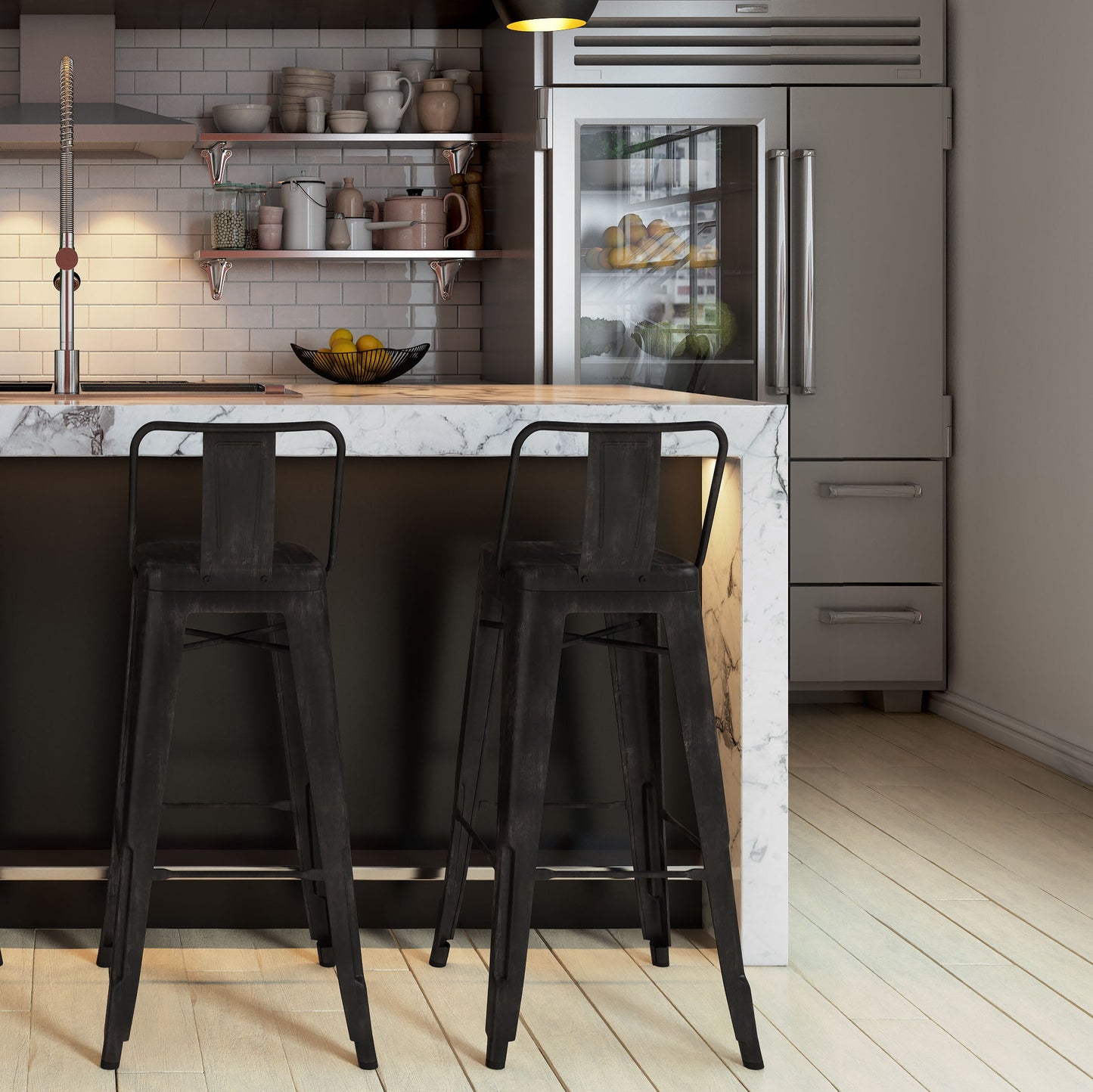 Rayne - Metal Bar Stool (Set of 2) - Distressed Black