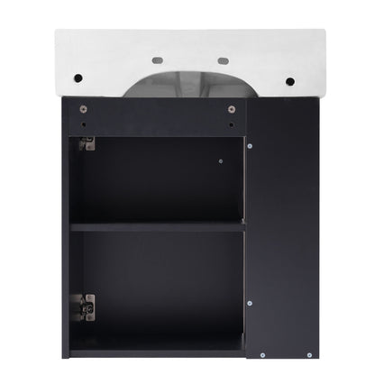 Modern Floating Bathroom Vanity With Ceramic Basin, Perfect For Small Bathrooms, Left Side Storage - Black