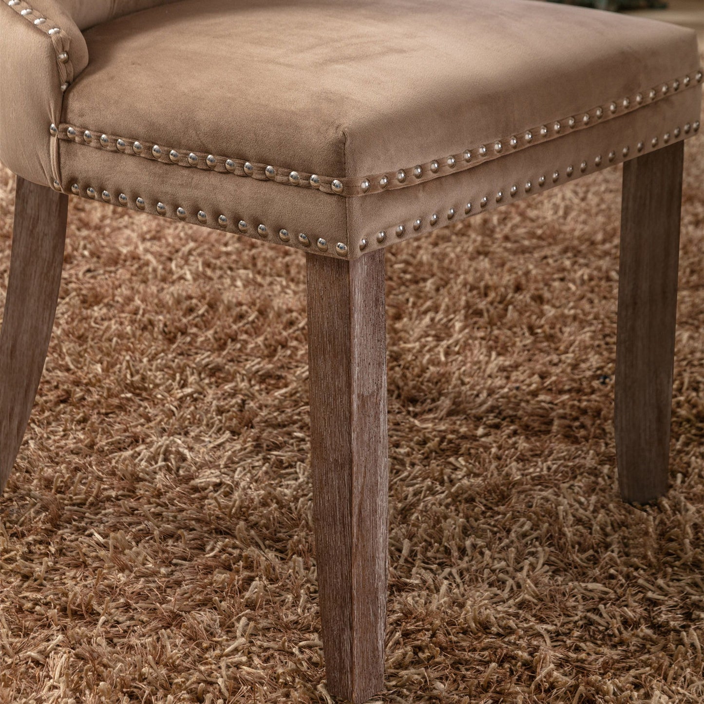 Nikki - Modern, High-End Tufted Solid Wood Contemporary Velvet Upholstered Dining Chair With Wood Legs Nailhead Trim (Set of 2) - Khaki