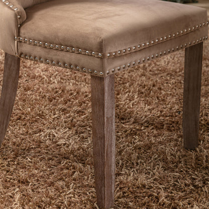Nikki - Modern, High-End Tufted Solid Wood Contemporary Velvet Upholstered Dining Chair With Wood Legs Nailhead Trim (Set of 2) - Khaki