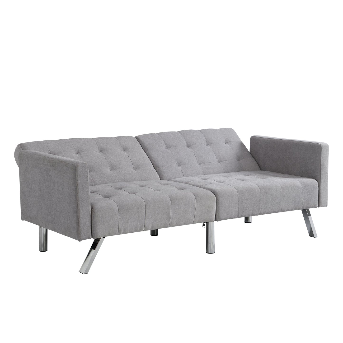 Futon Sofa Bed Convertible Folding Lounge Couch, Armrests - Light Gray