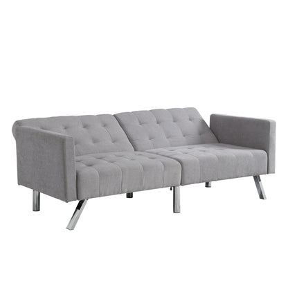 Futon Sofa Bed Convertible Folding Lounge Couch, Armrests - Light Gray
