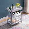 Rolling Kitchen Cart With Three Tier Storage And Four Wine Bottle Rack - White / Silver Metal