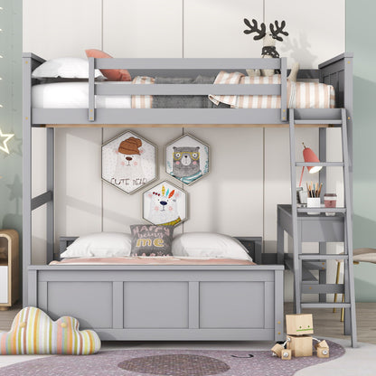 Full Over Full Bunk Bed With Desk - Gray