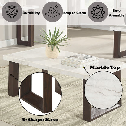 Edwyn - Natural Marble Top Rectangular Coffee Table - Espresso / White